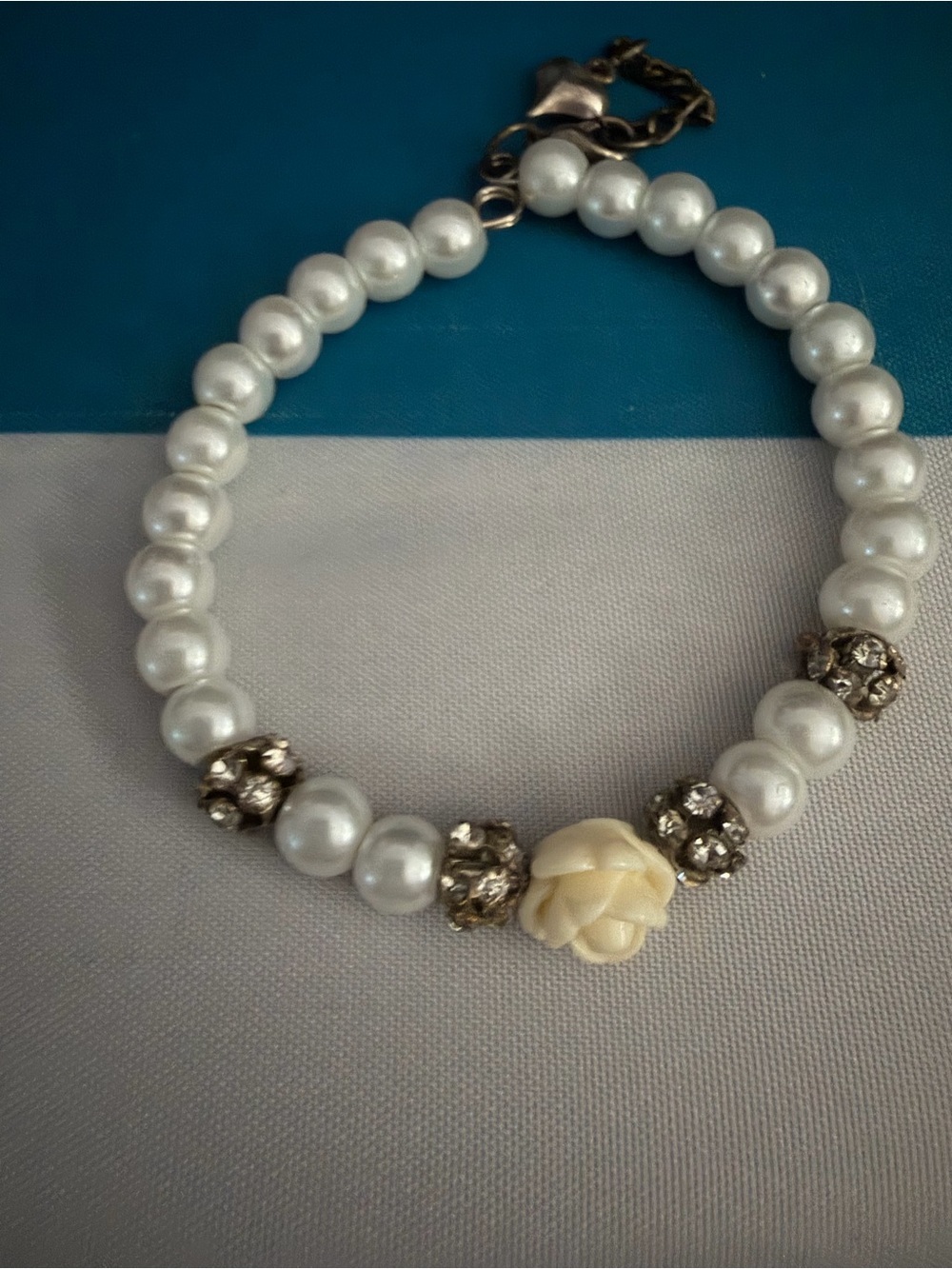 Three Pearl Bead Bracelet Set with Cream Rose Accent - Picture 4 of 6